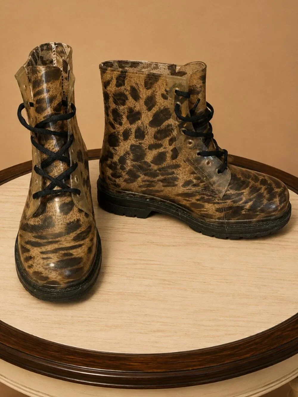 CHEMISTRY Leopard Cheetah Print Waterproof Rain Boots - Women's Size 8